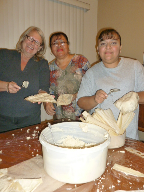 Kate's tamale lesson with Lolis and her daughter Heidi at the "parsonage" of the Lopez Espino family